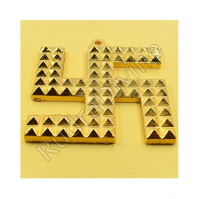 Swastik with Pyramids Wall Hanging Brass/Ashtadhatu Gold Plated Metal Porcelain Zinc Vastu/Feng Shui Swastik Pyramid Door Sign for Nazar Dosh