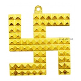 Swastik with Pyramids Wall Hanging Brass/Ashtadhatu Gold Plated Metal Porcelain Zinc Vastu/Feng Shui Swastik Pyramid Door Sign for Nazar Dosh