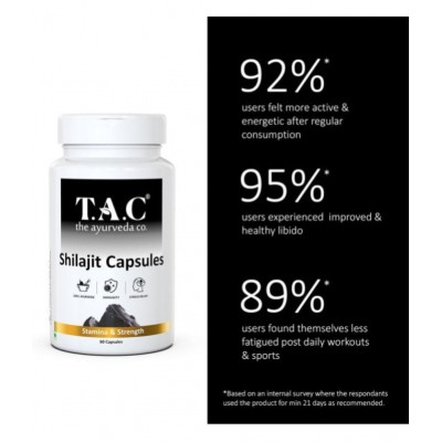 TAC - The Ayurveda Co. 100% Natural Shilajit Capsules helps to Increase Stamina, Immunity Booster With Musli and Ashwagandha For Men and Women - 60 Capsules TAC - The Ayurveda Co. 100% Natural Shilajit Capsules helps to Increase Stamina, Immunity Booster With Musli and Ashwagandha For Men and Women - 60 Capsules