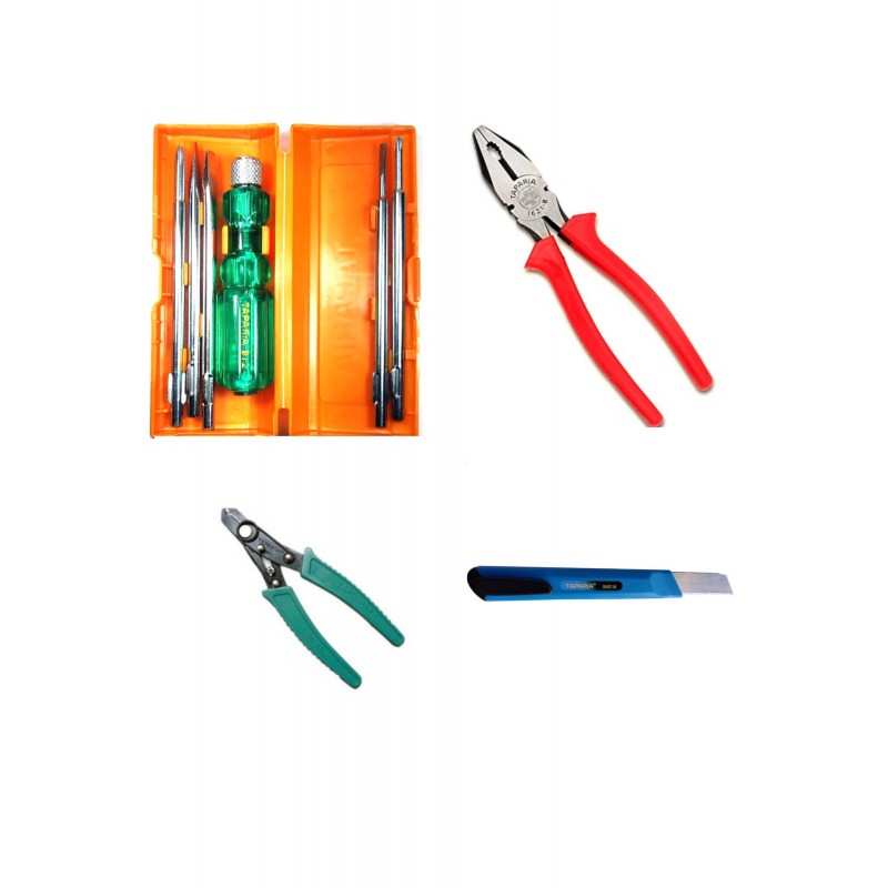 TAPARIA  Set of 4 Hand Tool Combo (Pliers 210mm/5in1 Screw Driver Kit/Wire Stripper/Snap off Cutter)