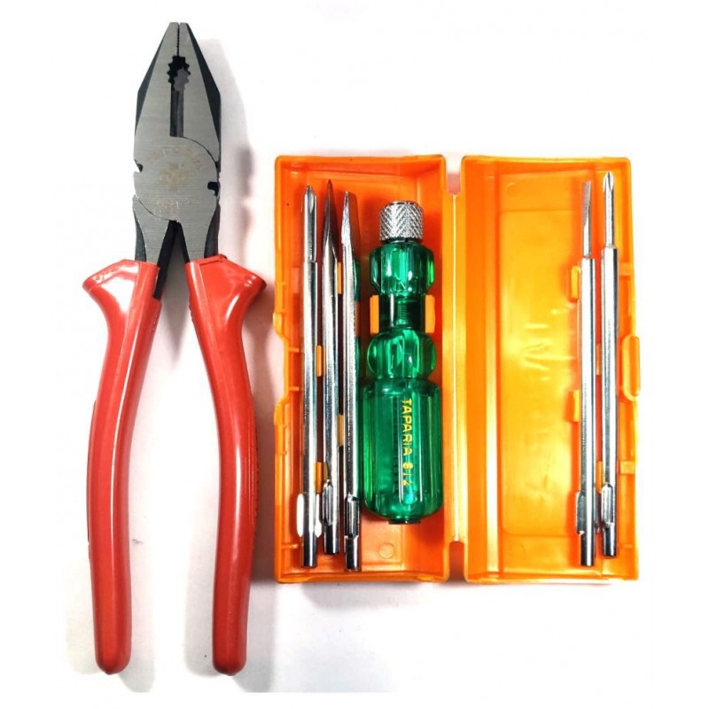 TAPARIA Set of 2 Hand Tool Combo (5in1 Screwdriver Kit(812)/Plier 210mm)