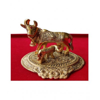 TEVATIYA Kamdhenu Cow with Calf ,Metal Cow and Calf,Elegant Kamdhenu Cow and Calf Metal Statue, Spiritual Showpiece, Home Décor