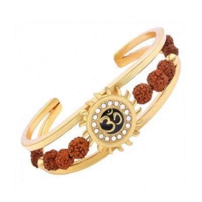 TEVATIYA Rudraksh Gold Plated Om Sun Men Cuff  Brass Kada Bracelet