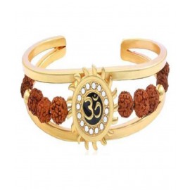 TEVATIYA Rudraksh Gold Plated Om Sun Men Cuff  Brass Kada Bracelet