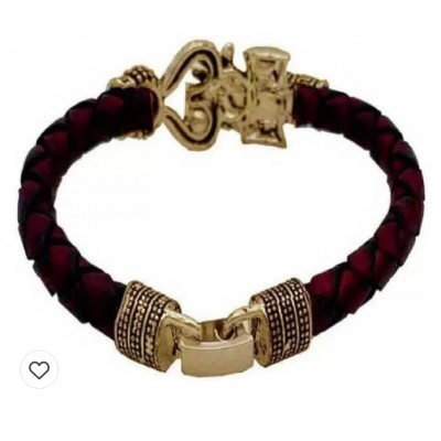 TEVATIYA Rudraksha Lion Trishul Damroo Designer Oxidized Gold Bahubali Leather Bracelet for Men & Women