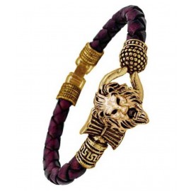 TEVATIYA Rudraksha Lion Trishul Damroo Designer Oxidized Gold Bahubali Leather Bracelet for Men & Women