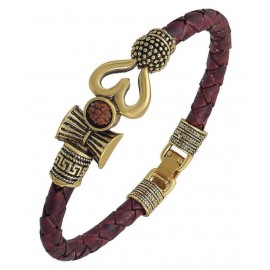 TEVATIYA Rudraksha OM Trishul Damroo Designer Oxidized Gold Bahubali Leather Kada Bracelet for Men & Women