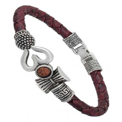 TEVATIYA Rudraksha Om Trishul and Damroo Silver Shiva Kada Bracelet for Men and Women