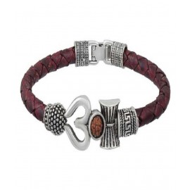 TEVATIYA Rudraksha Om Trishul and Damroo Silver Shiva Kada Bracelet for Men and Women