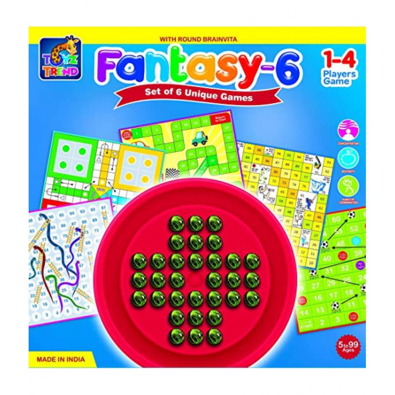 TOYZTREND Fantasy-6 Game. Family Fun Game with 5 Boards in ONE Pack and ONE BRAINVITA