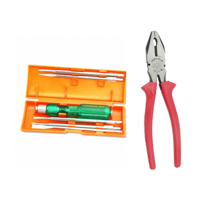 Taparia Hand Tool Combo Set-812 Scresdriver Kit With 1621-8 Lineman Plier (Length : 8.26 inch)
