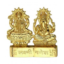 Tevatiya's Lord Ganesha & Goddess Laxmi Brass Idol/ Murti/ Showpiece