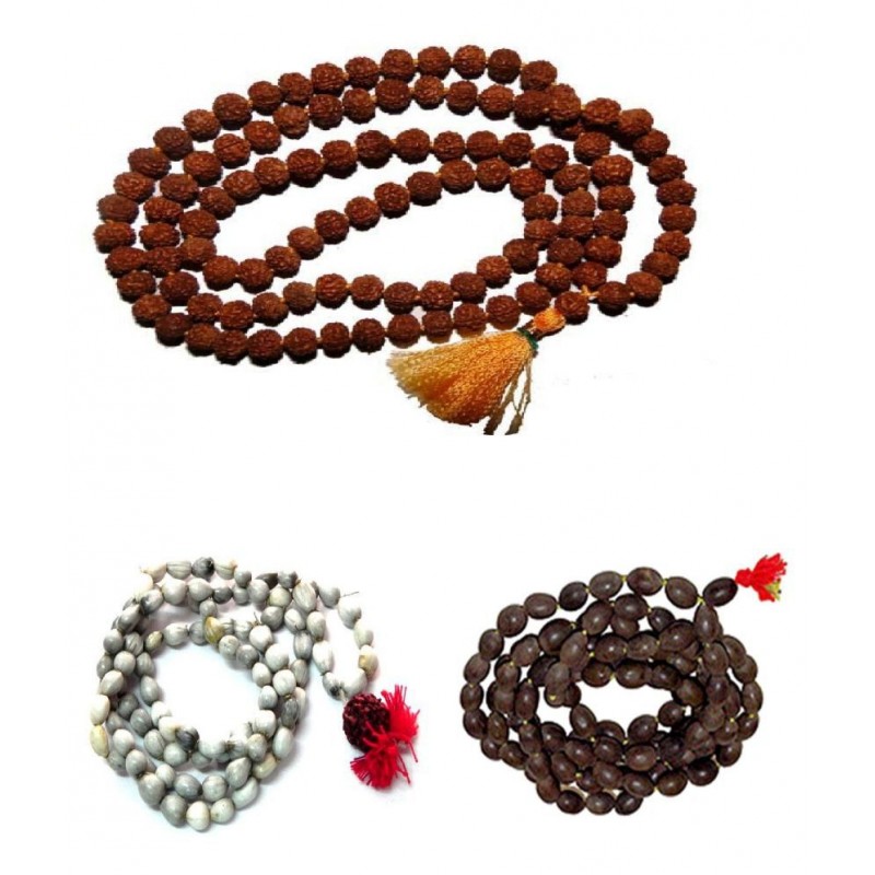 Tevatiya's Set of Rudraksha, Vaijanti amd Kamal Gatta Malas (108 Beads Each)