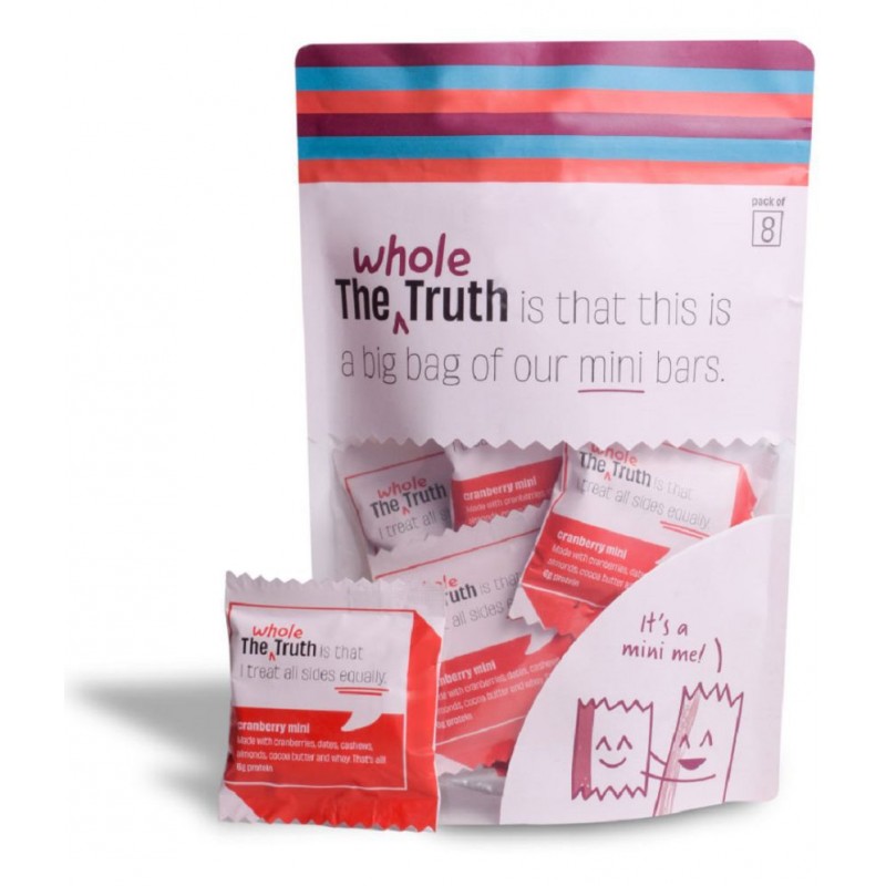 The Whole Truth - Mini Protein Bars - Cranberry - Pack of 8 - 8 x 27g - No Added Sugar - All Natural