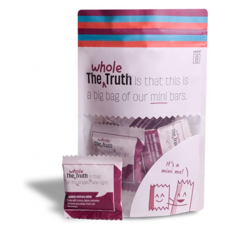 The Whole Truth - Mini Protein Bars - Double Cocoa- Pack of 8 - 8 x 27g - No Added Sugar - All Natural