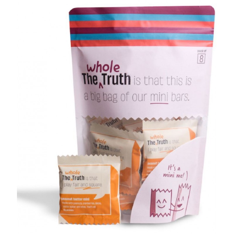 The Whole Truth - Mini Protein Bars - Peanut Butter - Pack of 8 - 8 x 27g - No Added Sugar - All Natural