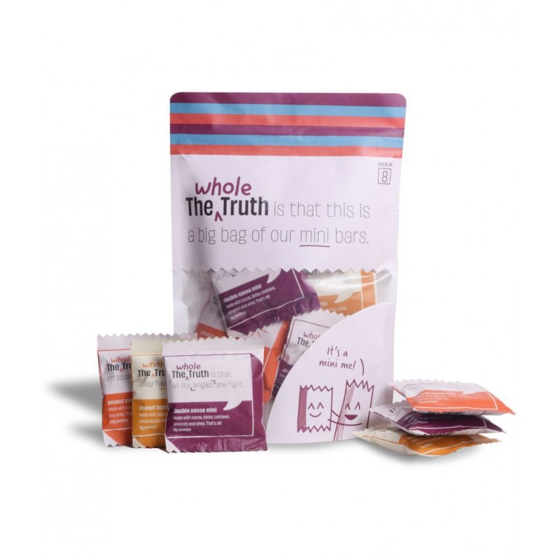 The Whole Truth - Mini Protein Bars - The Peanut Party (2 Double Cocoa Mini Bars, 3 Peanut Cocoa Mini Bars, 3 Peanut Butter Mini Bars) - Pack of 8-8 x 27g - No Added Sugar - All Natural The Whole Truth - Mini Protein Bars - The Peanut Party (2 Double Cocoa Mini Bars, 3 Peanut Cocoa Mini Bars, 3 Peanut Butter Mini Bars) - Pack of 8-8 x 27g - No Added Sugar - All Natural