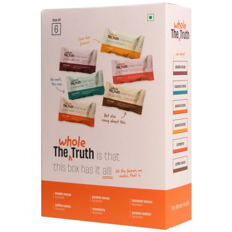 The Whole Truth - Protein Bars - All-In-One - Pack of 6 (6 x 52g) - No Added Sugar - All Natural