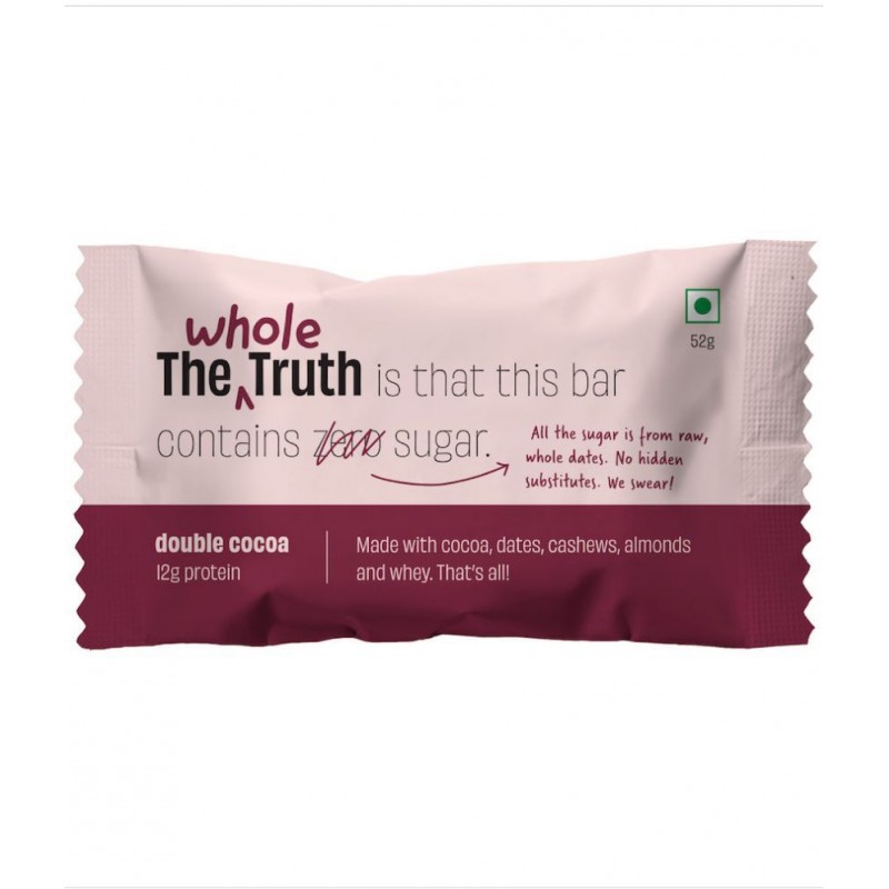 The Whole Truth - Protein Bars - Double Cocoa - Pack of 6 (6 x 52g) - No Added Sugar - All Natural The Whole Truth - Protein Bars - Double Cocoa - Pack of 6 (6 x 52g) - No Added Sugar - All Natural