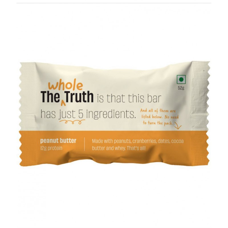 The Whole Truth - Protein Bars - Peanut Butter - Pack of 6 (6 x 52g) - No Added Sugar - All Natural