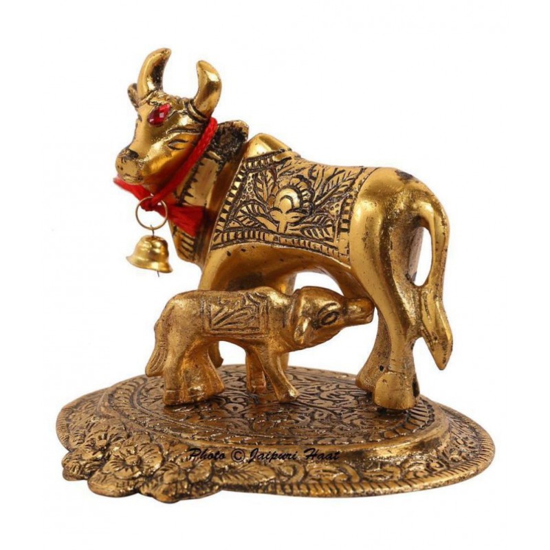 Thinking Generation Box Kamdhenu Cow Brass Idol