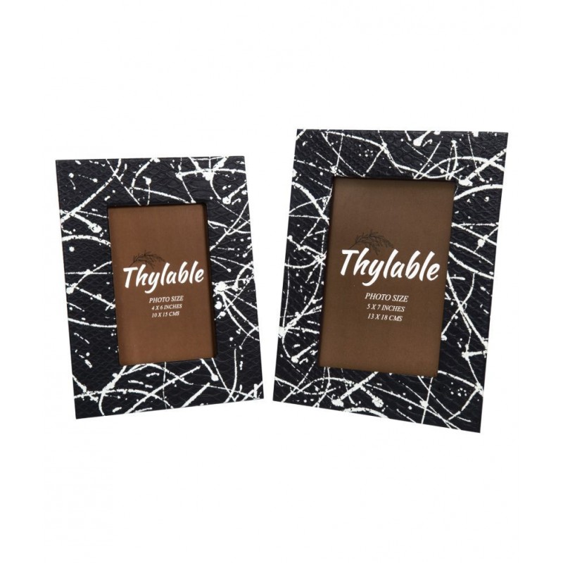 Thylable Leather TableTop Black Photo Frame Sets - Pack of 2