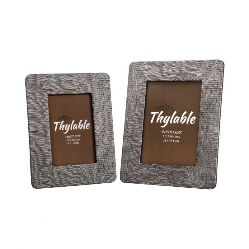 Thylable Leather TableTop Grey Photo Frame Sets - Pack of 2