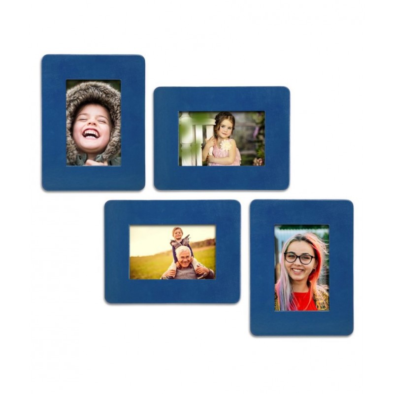 Thylable Leather Wall Hanging Blue Photo Frame Sets - Pack of 4