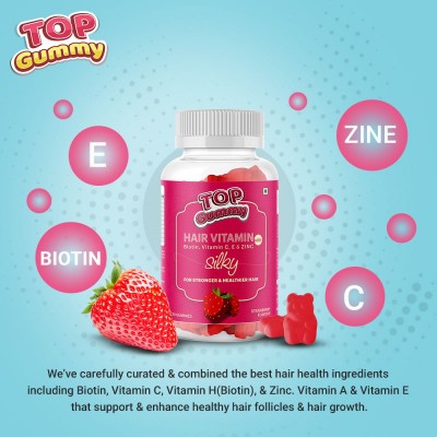 Top Gummy Hair Vitamins with Biotin, Vitamin C, E, A & Zinc for Gorgeous Hair 30 Strawberry Flavor Gummies 30 no.s Vitamins Gummy Top Gummy Hair Vitamins with Biotin, Vitamin C, E, A & Zinc for Gorgeous Hair 30 Strawberry Flavor Gummies 30 no.s Vitamins Gummy