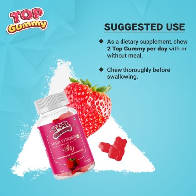 Top Gummy Hair Vitamins with Biotin, Vitamin C, E, A & Zinc for Gorgeous Hair 30 Strawberry Flavor Gummies 30 no.s Vitamins Gummy Top Gummy Hair Vitamins with Biotin, Vitamin C, E, A & Zinc for Gorgeous Hair 30 Strawberry Flavor Gummies 30 no.s Vitamins Gummy