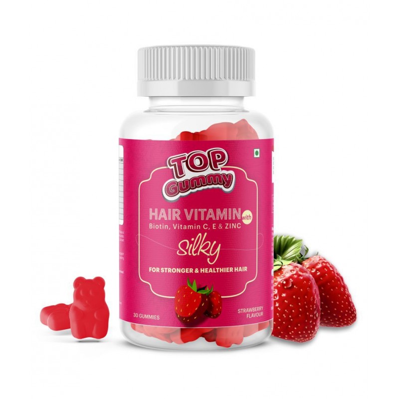 Top Gummy Hair Vitamins with Biotin, Vitamin C, E, A & Zinc for Gorgeous Hair 30 Strawberry Flavor Gummies 30 no.s Vitamins Gummy Top Gummy Hair Vitamins with Biotin, Vitamin C, E, A & Zinc for Gorgeous Hair 30 Strawberry Flavor Gummies 30 no.s Vitamins Gummy