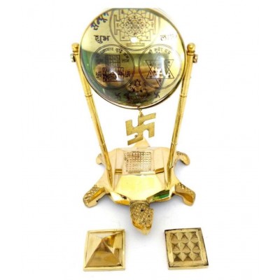 Tortoise Meru Vastu Yantra with 91 Pyramid along Shri yantra Vyapaar Vridhi Yantra and Kuber Yantra | for home, ofiice or Shop