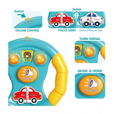 Toyshine Baby Musical Toy Wheel Baby Steering Wheel Toy with Lights, Sound Effect Volume Control for 6-36 Months