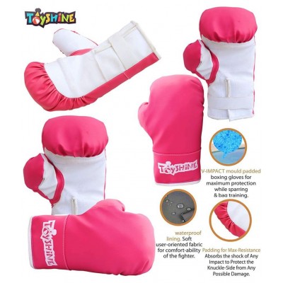 Toyshine Boxing Kit for Girls with Gloves and Head Guard, 53 Cms, Filled with Cotton, Pink - B