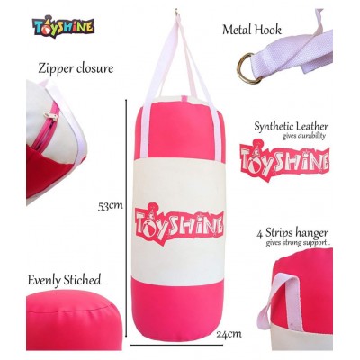 Toyshine Boxing Kit for Girls with Gloves and Head Guard, 53 Cms, Filled with Cotton, Pink - B