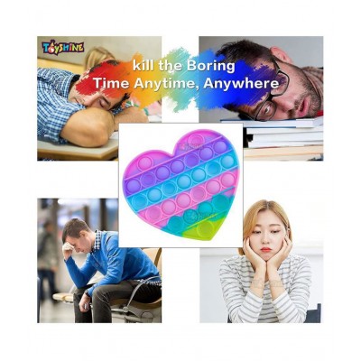 Toyshine Pack of 1- Heart- Fidget Popping Sounds Toy, BPA Free Silicone, Push Bubbles Toy for Autism Stress Reliever, Sensory Toy- Light Color Pop It Toy