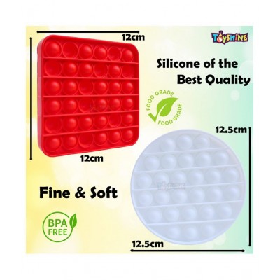 Toyshine Pack of 2 - Heavy White Circle and Red Square Pop it Toy - Fidget Popping Sounds Toy, BPA Free Silicone, Push Bubbles Toy for Autism Stress Reliever, Sensory Toy