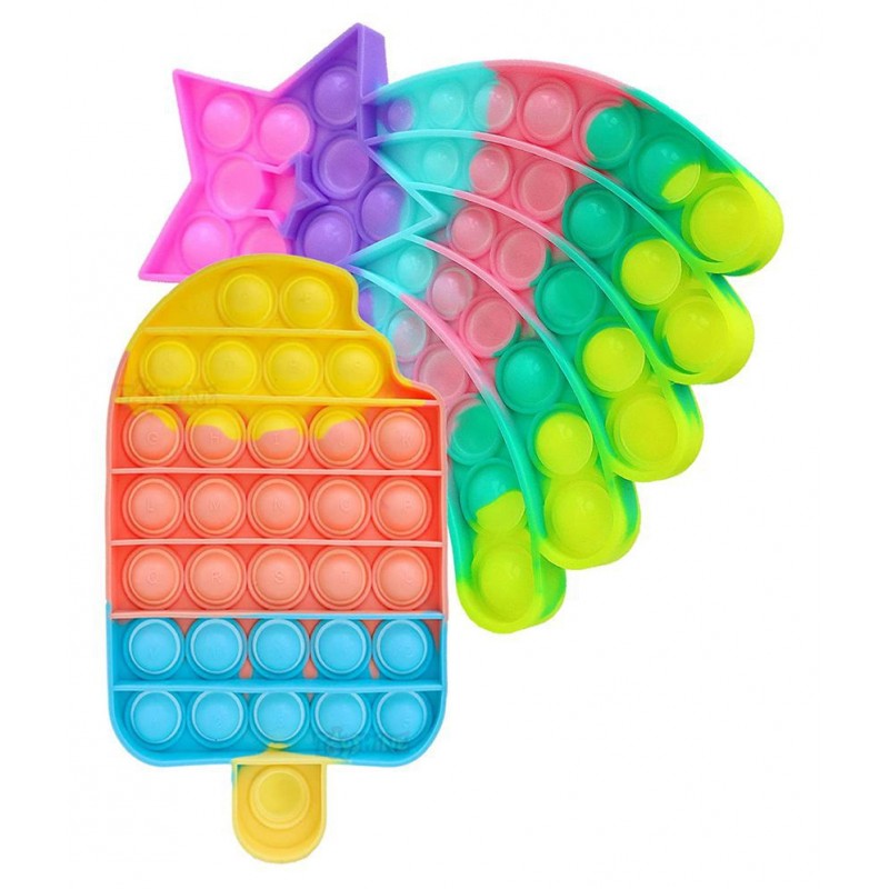 Toyshine Pack of 2 - ICE Cream and Star- Fidget Popping Sounds Toy, BPA Free Silicone, Push Bubbles Toy for Autism Stress Reliever, Sensory Toy Pop It Toy