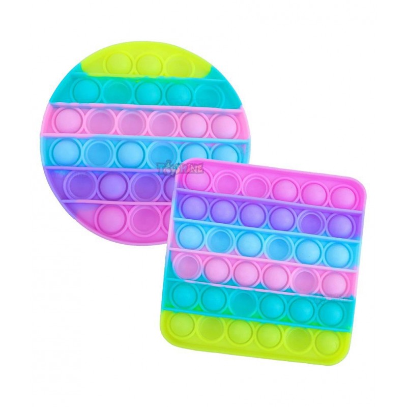 Toyshine Pack of 2- Circle and Square- Fidget Popping Sounds Toy, BPA Free Silicone, Push Bubbles Toy for Autism Stress Reliever, Sensory Toy - Light Color - Pop It Toy
