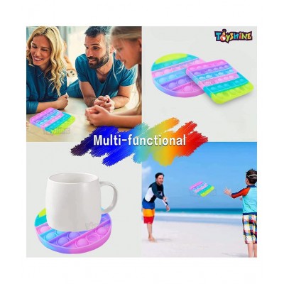 Toyshine Pack of 2- Circle and Square- Fidget Popping Sounds Toy, BPA Free Silicone, Push Bubbles Toy for Autism Stress Reliever, Sensory Toy - Light Color - Pop It Toy