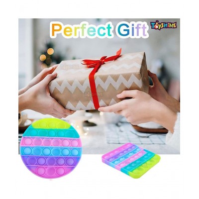 Toyshine Pack of 2- Circle and Square- Fidget Popping Sounds Toy, BPA Free Silicone, Push Bubbles Toy for Autism Stress Reliever, Sensory Toy - Light Color - Pop It Toy