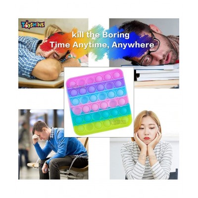 Toyshine Pack of 2- Circle and Square- Fidget Popping Sounds Toy, BPA Free Silicone, Push Bubbles Toy for Autism Stress Reliever, Sensory Toy - Light Color - Pop It Toy