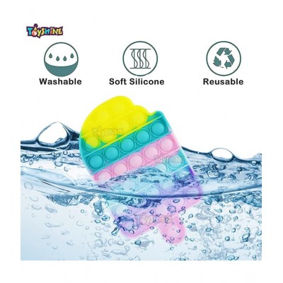 Toyshine Pack of 2- ICE Cream and Softy- Fidget Popping Sounds Toy, BPA Free Silicone, Push Bubbles Toy for Autism Stress Reliever, Sensory Toy Pop It Toy- Pastel