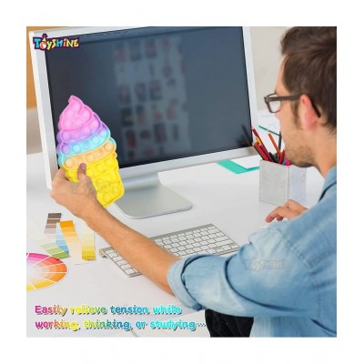 Toyshine Pack of 2- ICE Cream and Softy- Fidget Popping Sounds Toy, BPA Free Silicone, Push Bubbles Toy for Autism Stress Reliever, Sensory Toy Pop It Toy- Pastel