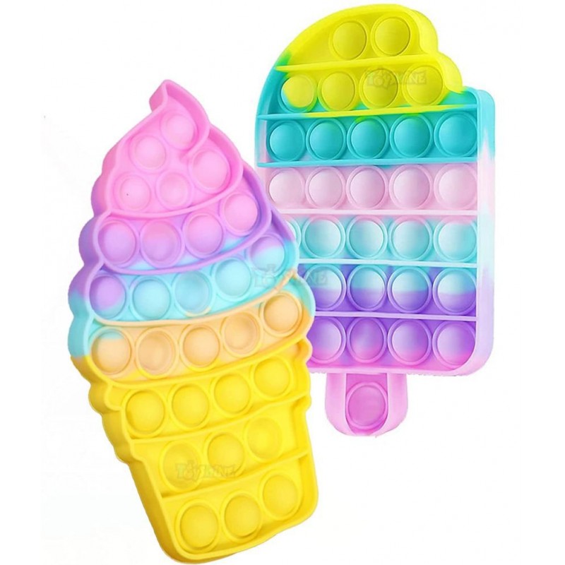 Toyshine Pack of 2- ICE Cream and Softy- Fidget Popping Sounds Toy, BPA Free Silicone, Push Bubbles Toy for Autism Stress Reliever, Sensory Toy Pop It Toy- Pastel