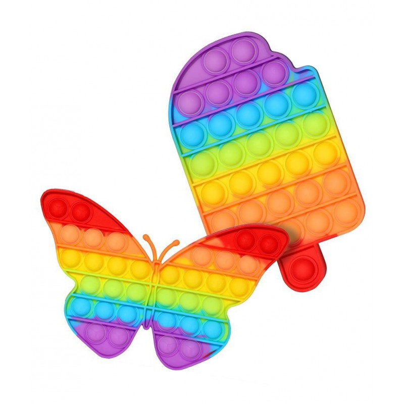 Toyshine Pack of 2- Ice Cream and Butterfly- Fidget Popping Sounds Toy, BPA Free Silicone, Push Bubbles Toy for Autism Stress Reliever, Sensory Toy Pop It Toy