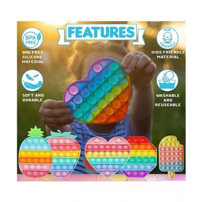 Toyshine Pack of 2- Octagone and Heart - Fidget Popping Sounds Toy, BPA Free Silicone, Push Bubbles Toy for Autism Stress Reliever, Sensory Toy Pop It Toys