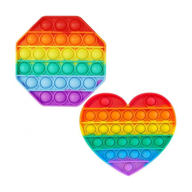 Toyshine Pack of 2- Octagone and Heart - Fidget Popping Sounds Toy, BPA Free Silicone, Push Bubbles Toy for Autism Stress Reliever, Sensory Toy Pop It Toys