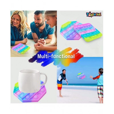 Toyshine Pack of 2- Octagone and Square- Fidget Popping Sounds Toy, BPA Free Silicone, Push Bubbles Toy for Autism Stress Reliever, Sensory Toy - Light Color Pop It Toy