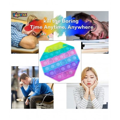 Toyshine Pack of 2- Octagone and Square- Fidget Popping Sounds Toy, BPA Free Silicone, Push Bubbles Toy for Autism Stress Reliever, Sensory Toy - Light Color Pop It Toy